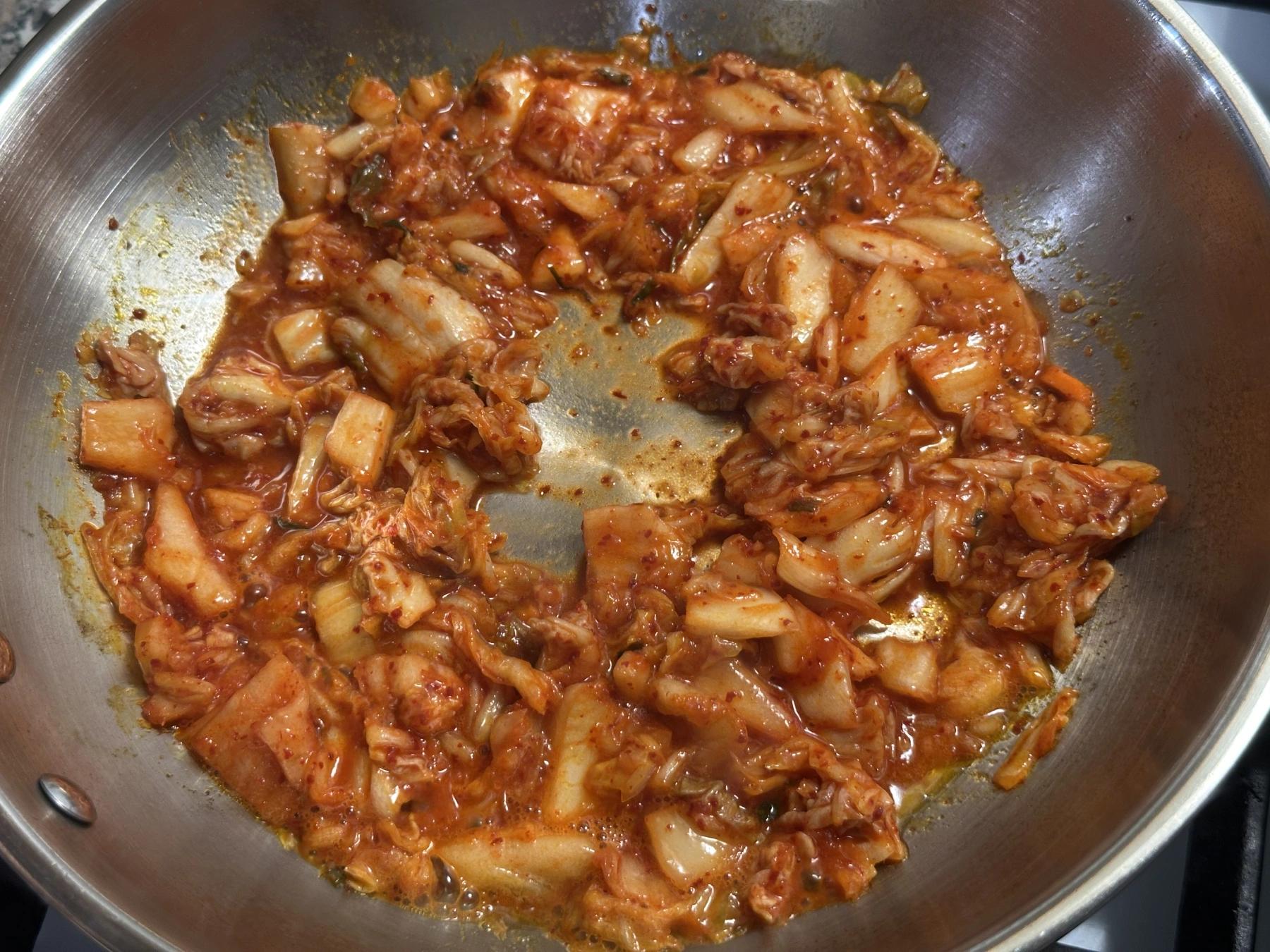 stir-frying kimchi