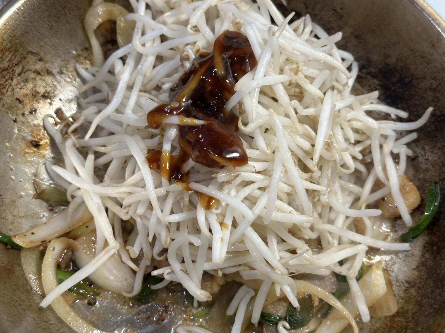 add bean sprouts and oyster sauce