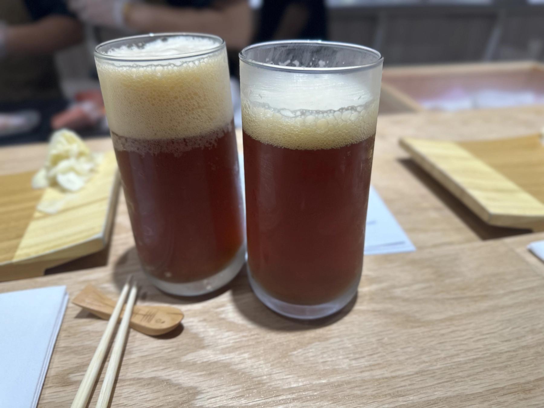 lucky chicken IPA in the glasses
