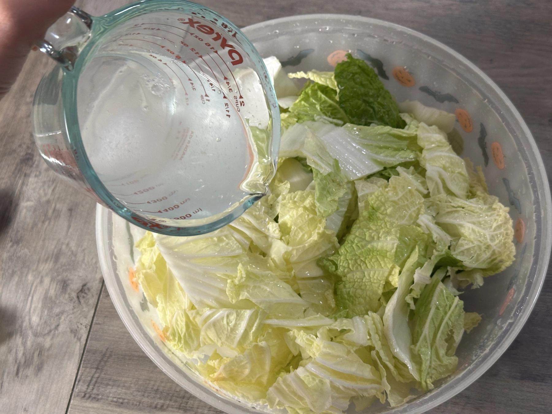 mix salt water with the napa cabbage
