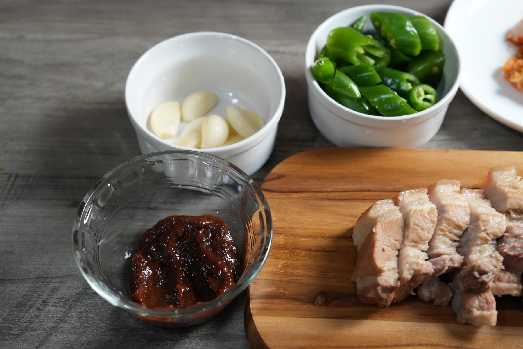 perfect paring for ssam. Ssamjang, garlic and pepper