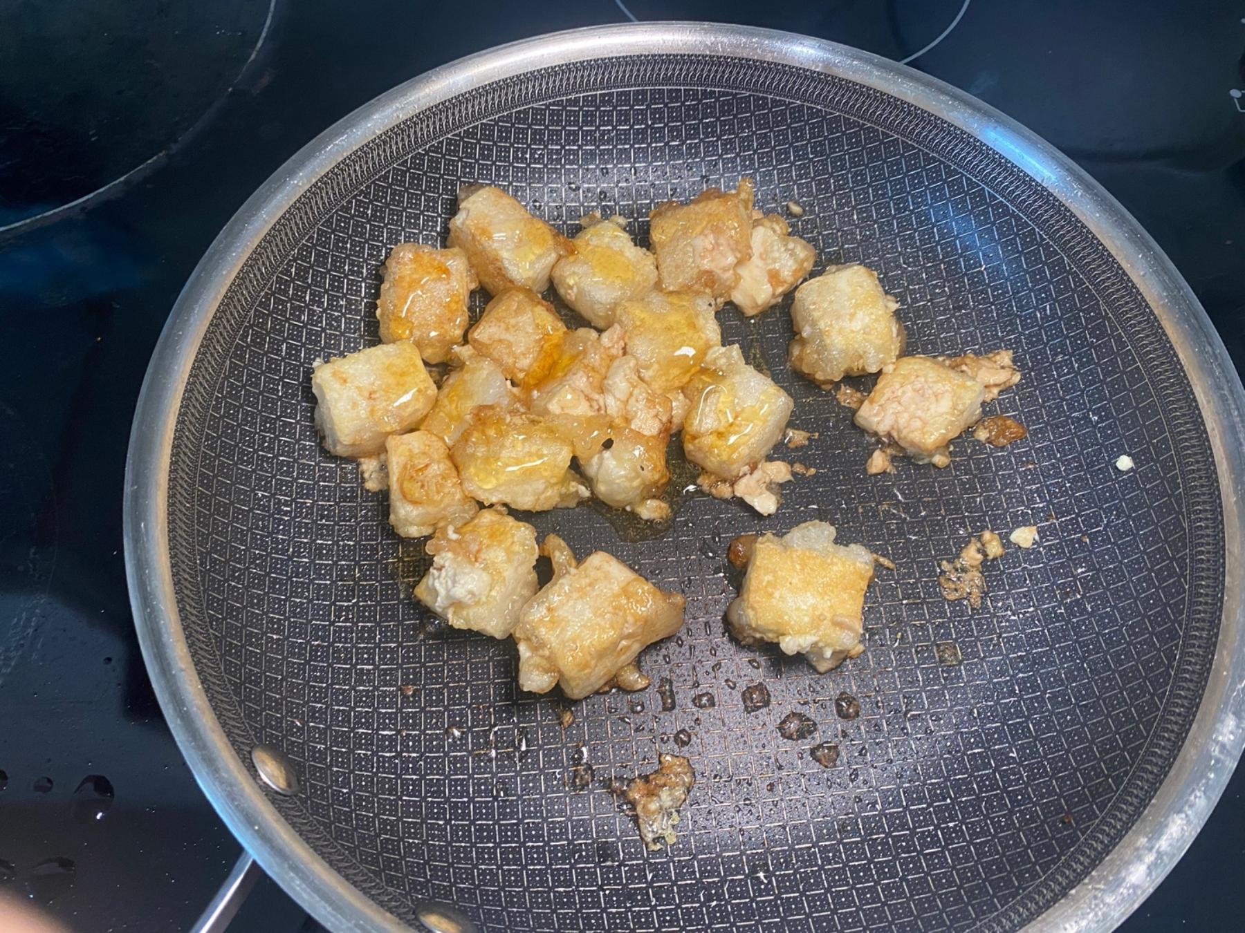 tofu changed to golden color in the pan after frying