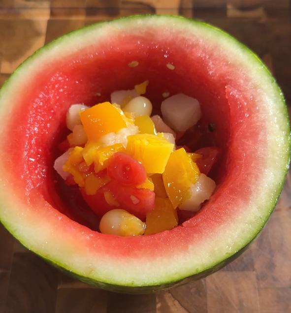 fruits added to the watermelon bowl