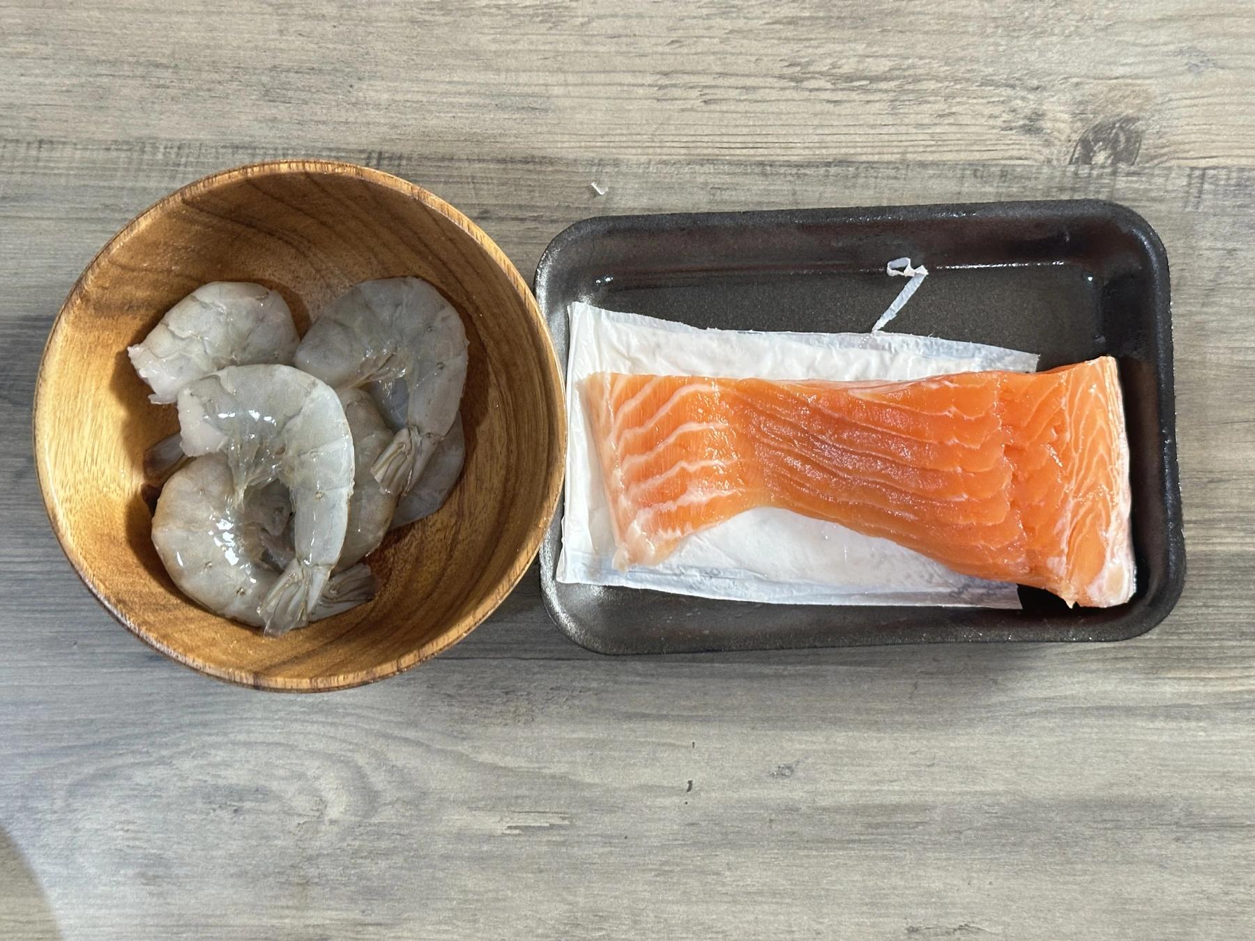 salmon fillets and shrimp