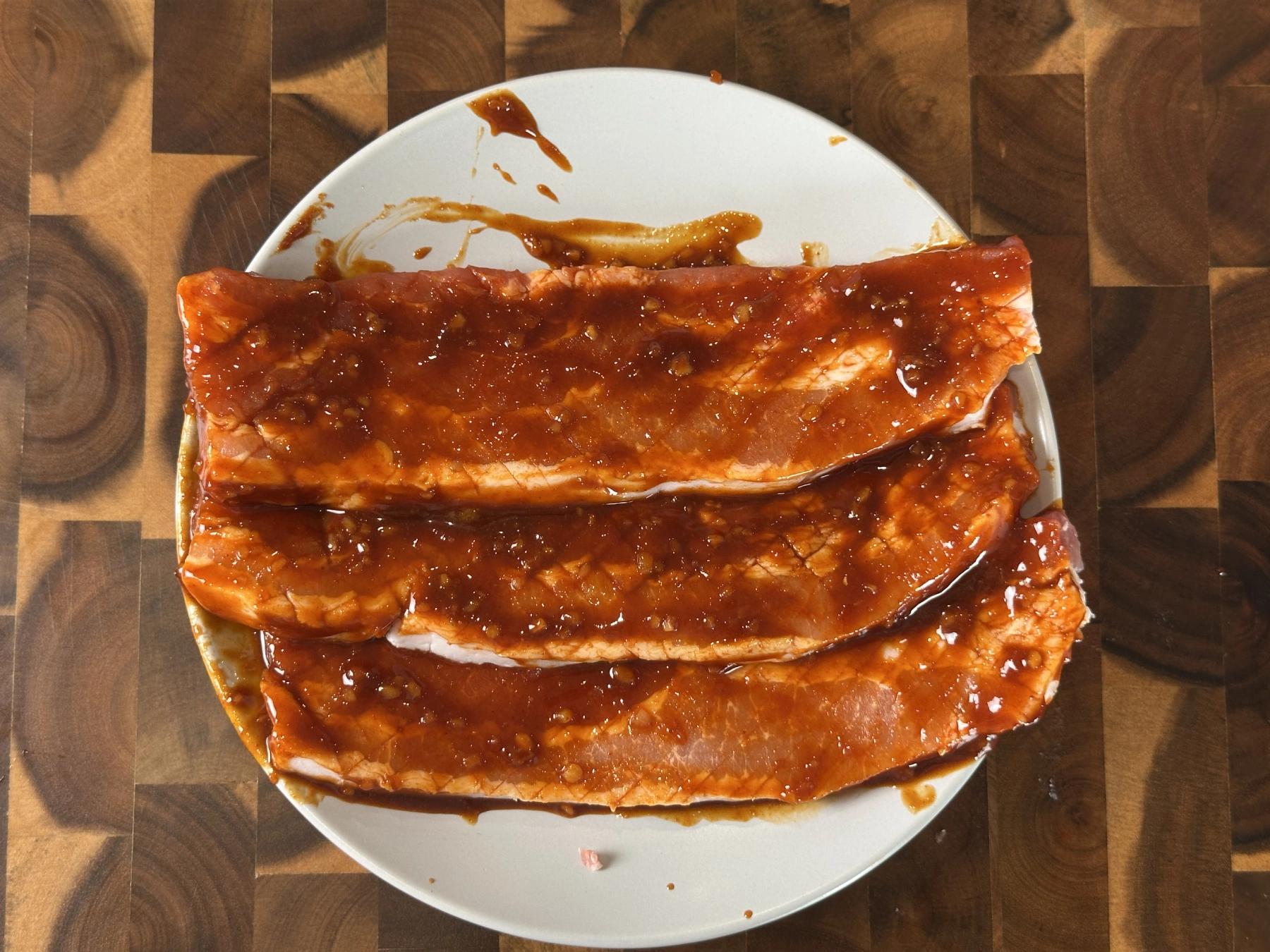 pork belly covered with gochujang sauce