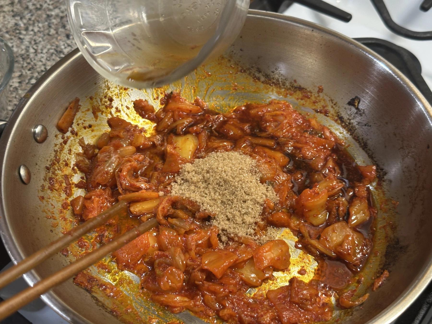 sugar and soy sauce added on the pan