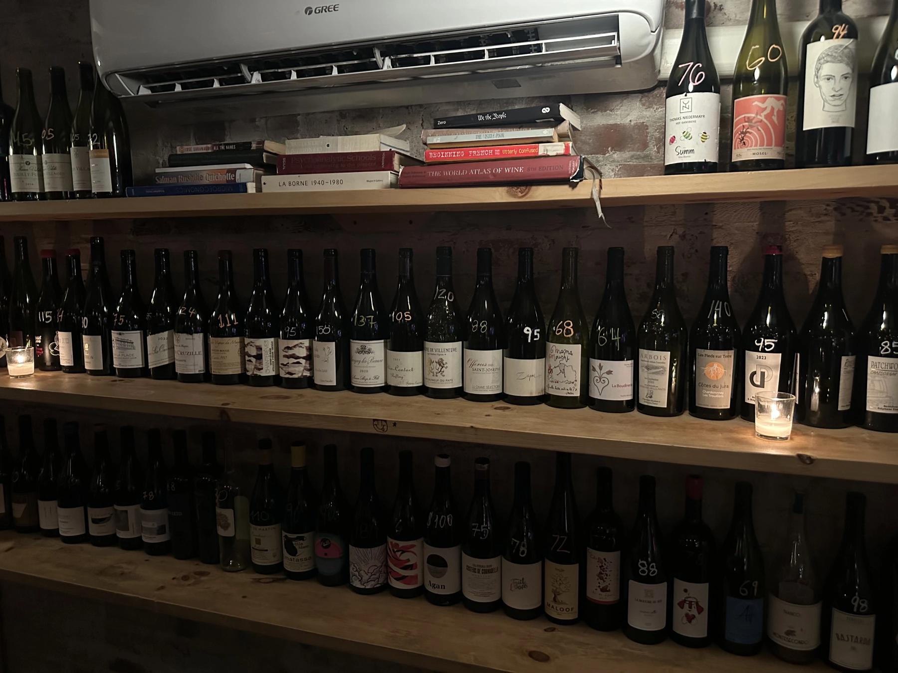 wine bottles on the shlelf
