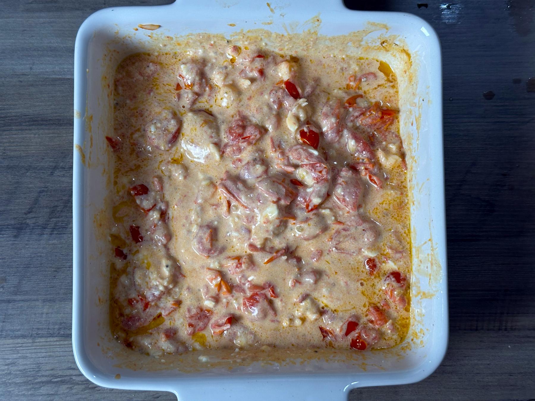 mashed tomatoes and feta cheese
