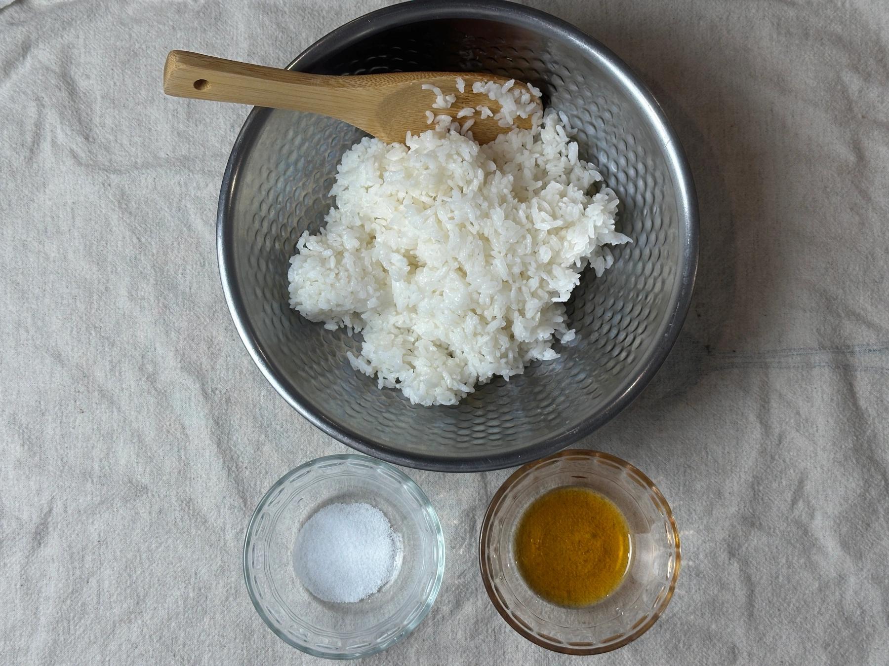 rice, salt, sesame oil
