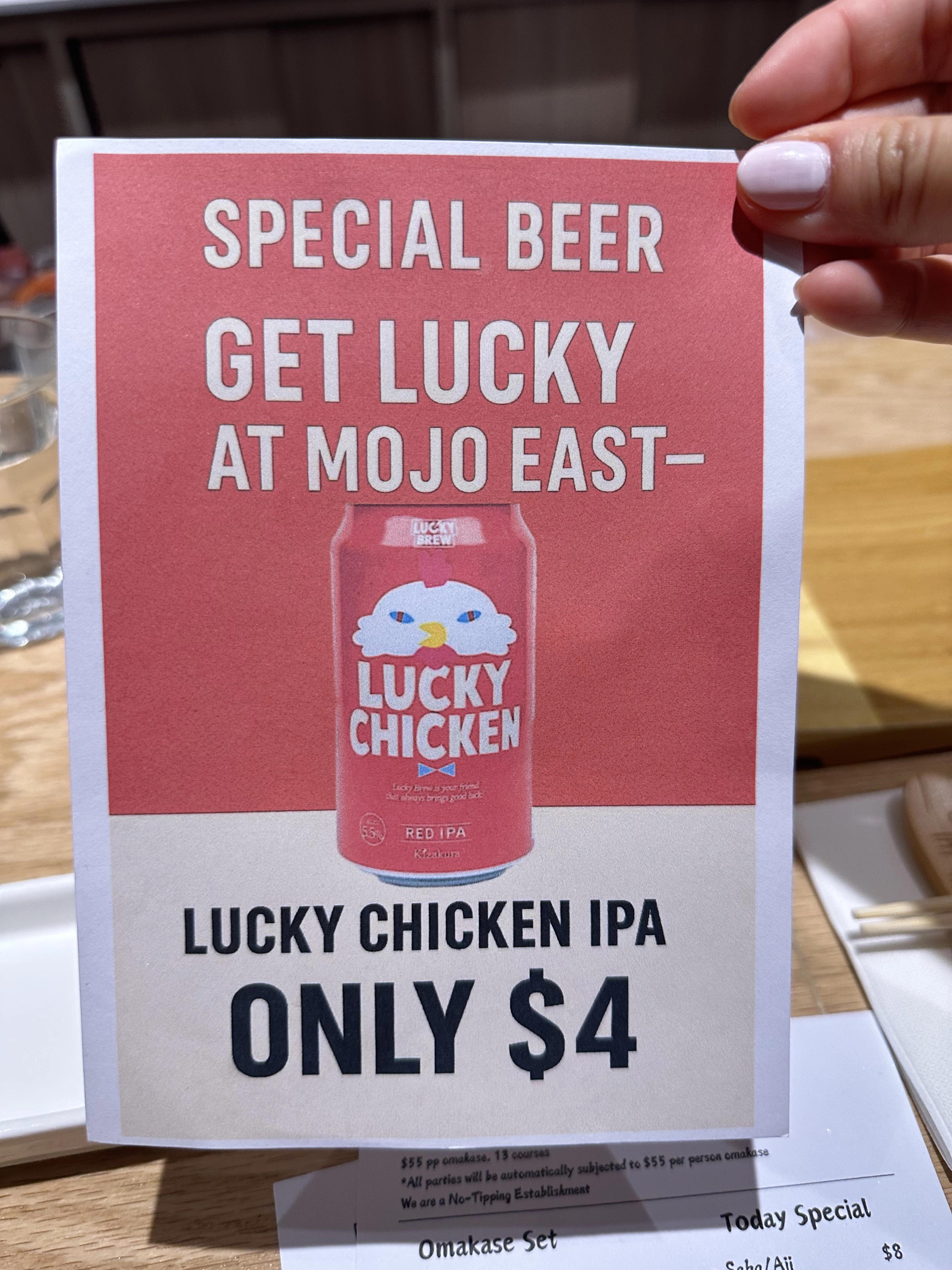 Lucky chicken IPA $4