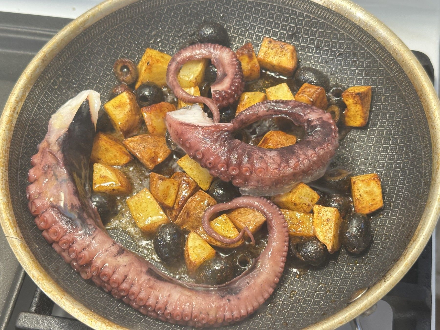 octupus added to the pan