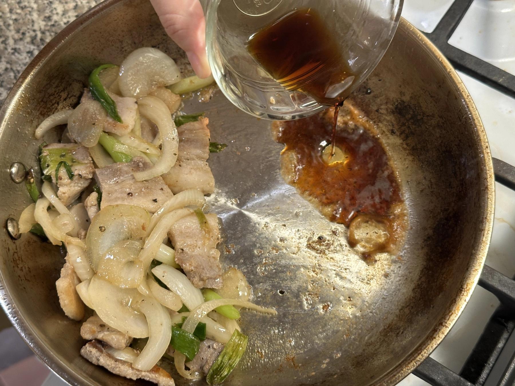 add soy sauce into the pan
