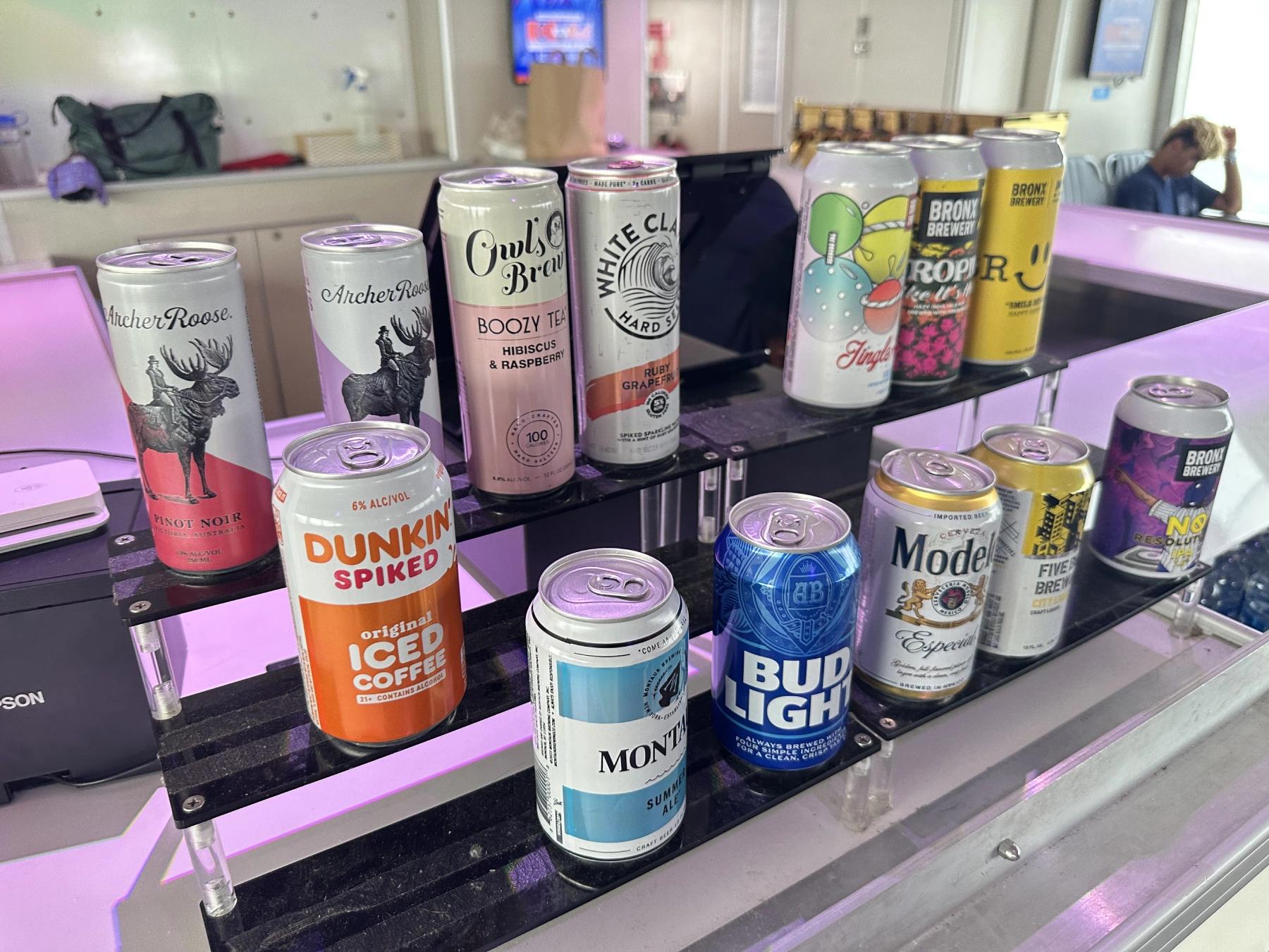 drink menu on ferry