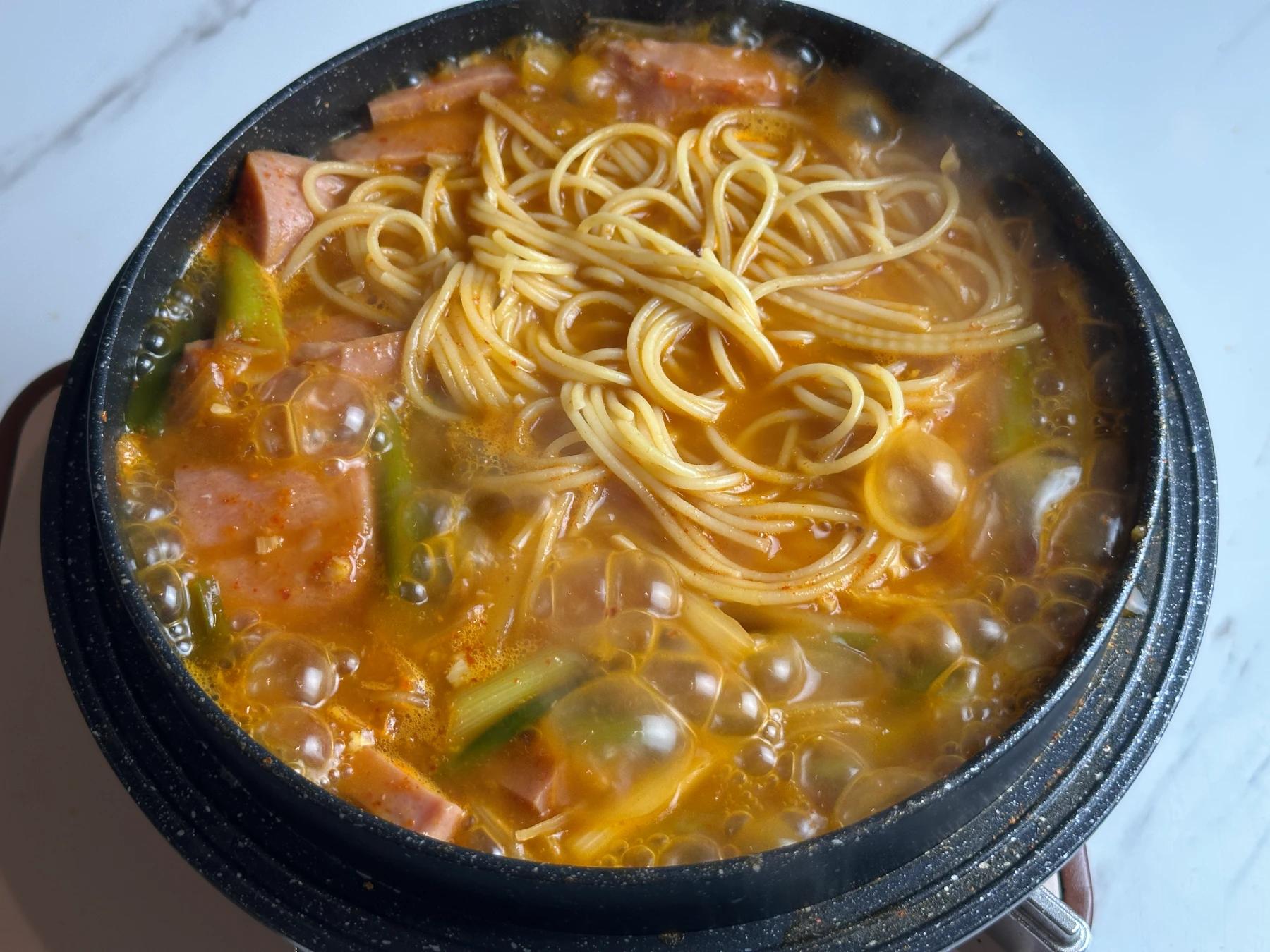 pasta added to the stew