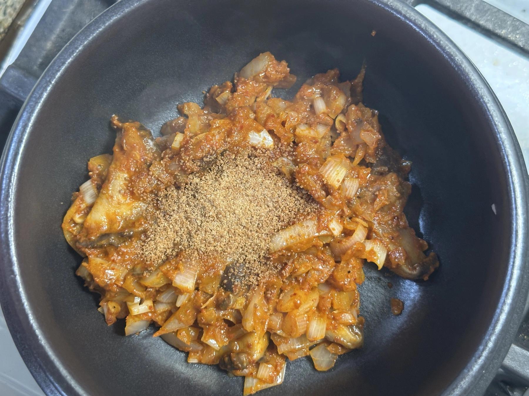 beef stock powder added to the pot