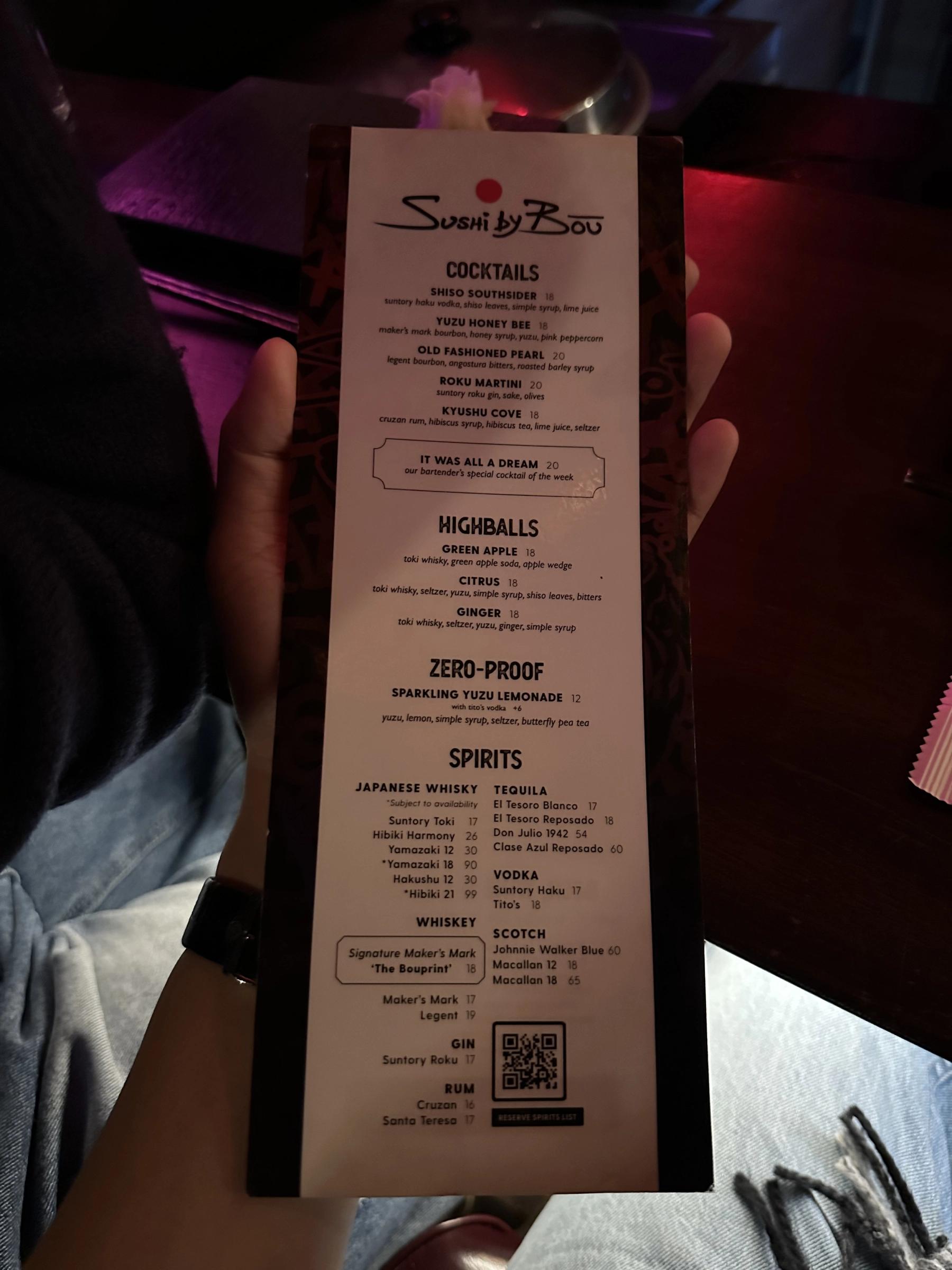 sushi by bou drink menu