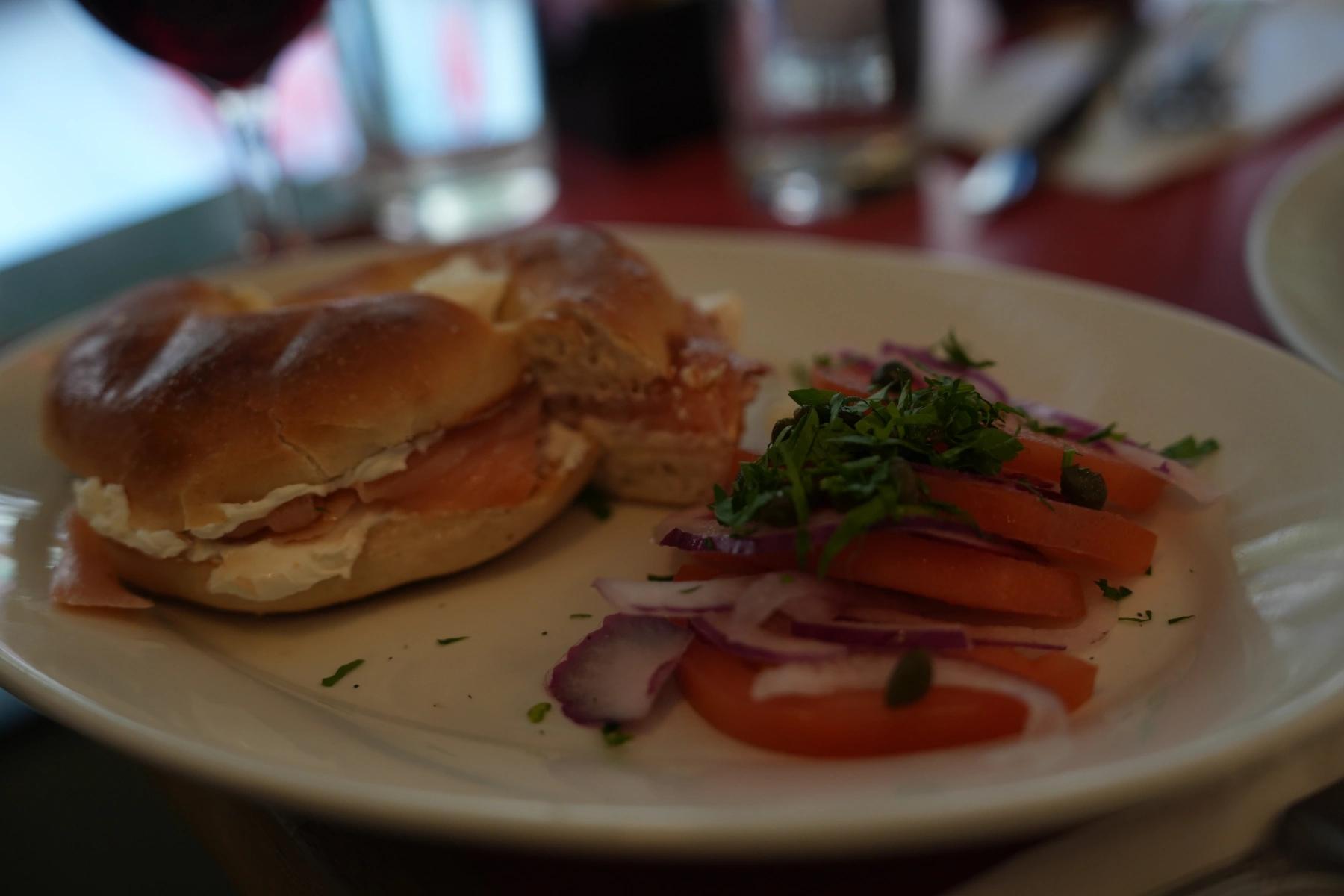 Salmon Bagel with tomato