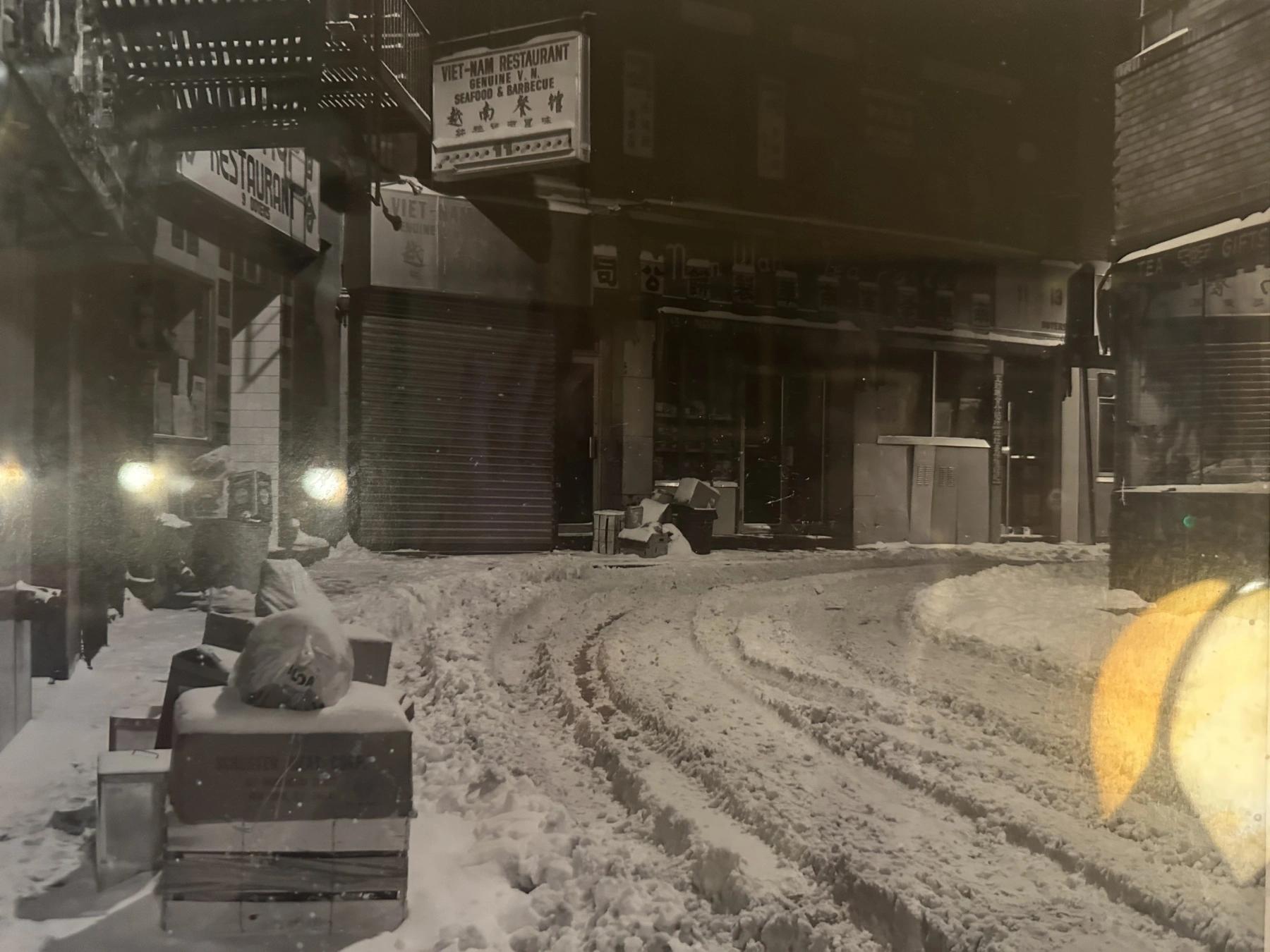 old street view in black and white color