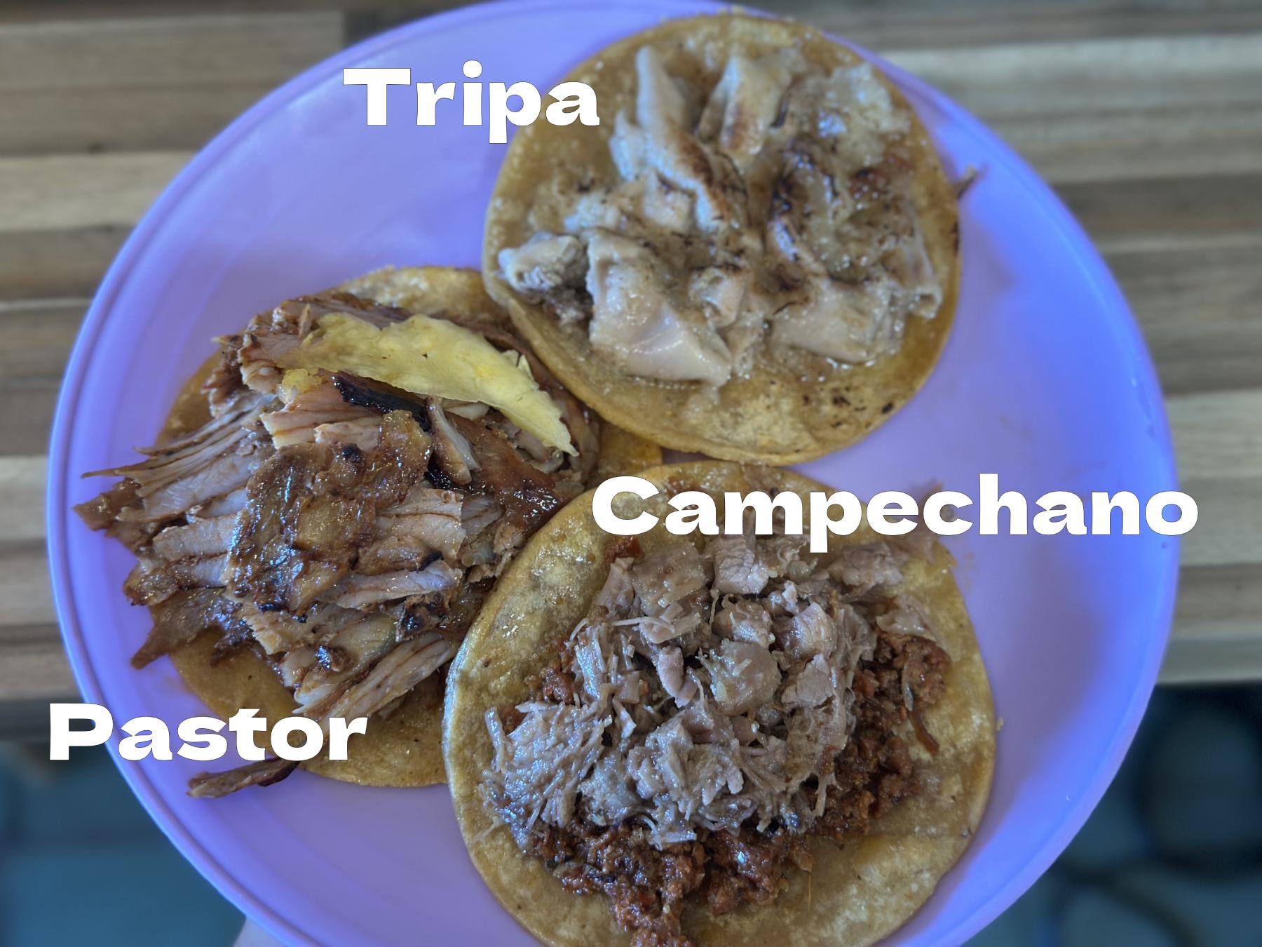 Tripa, Pastor and Campechano Tacos we ordered