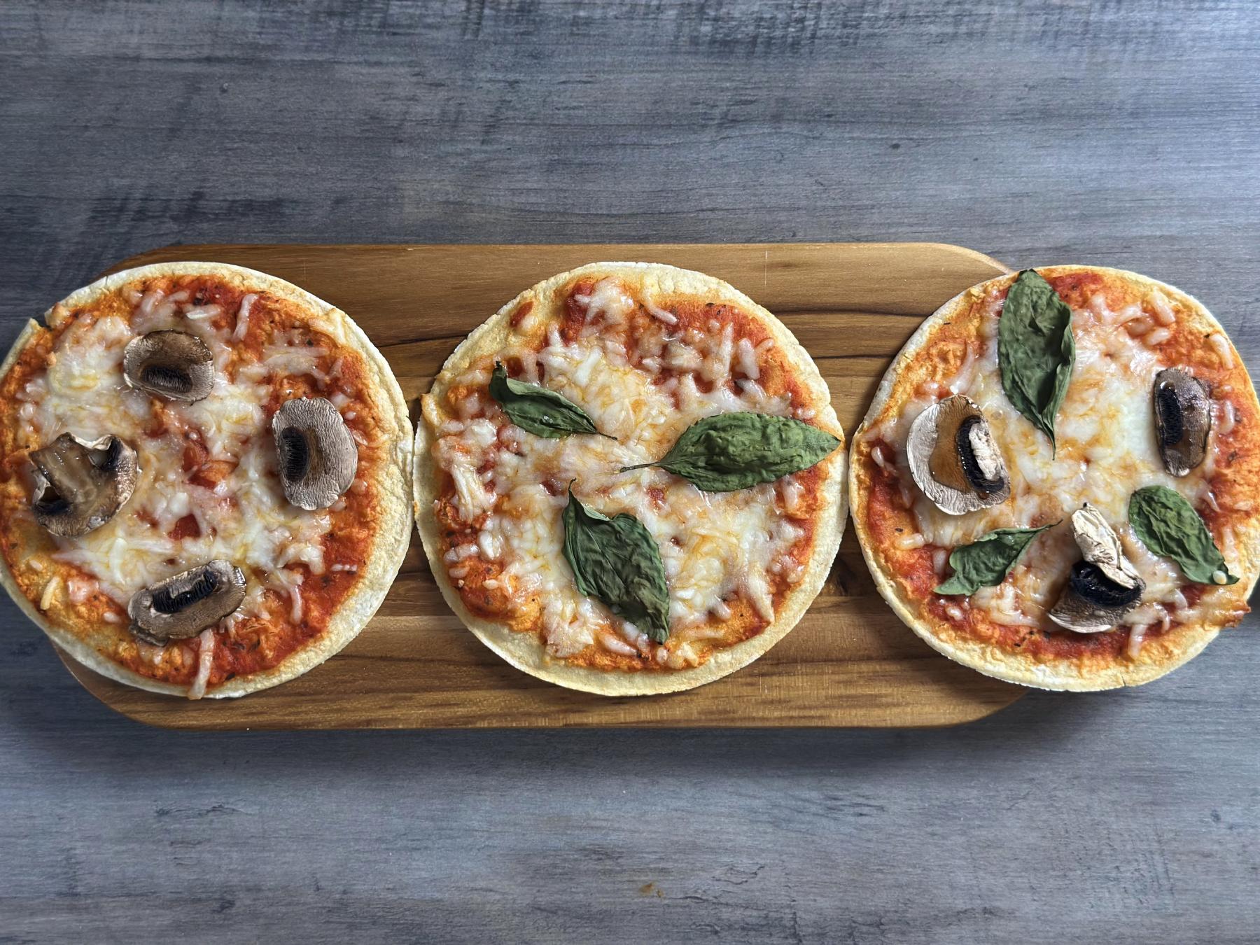 Three tortilla pizzas