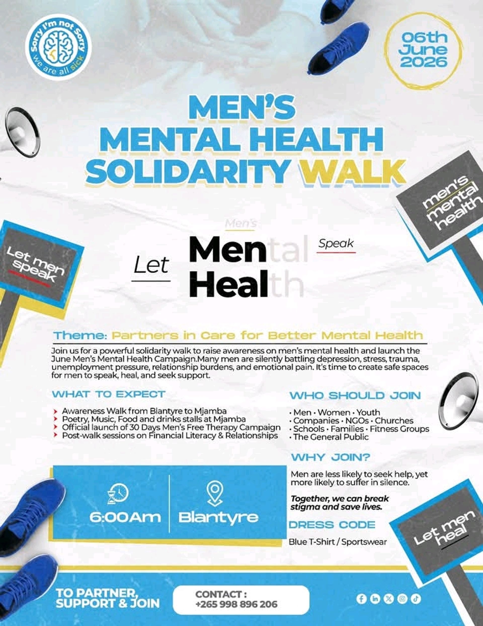Men’s Mental Health Solidarity Walk Set for June 6 in Blantyre
