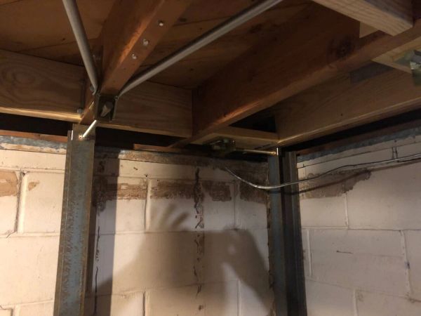 Gorilla Wall Braces installed on the straightened basement wall