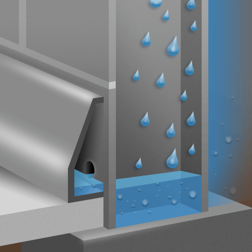 DRY-UP Baseboard System installed along a basement wall and floor joint
