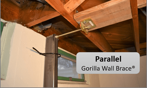 photo of installed parallel gorilla basement wall braces