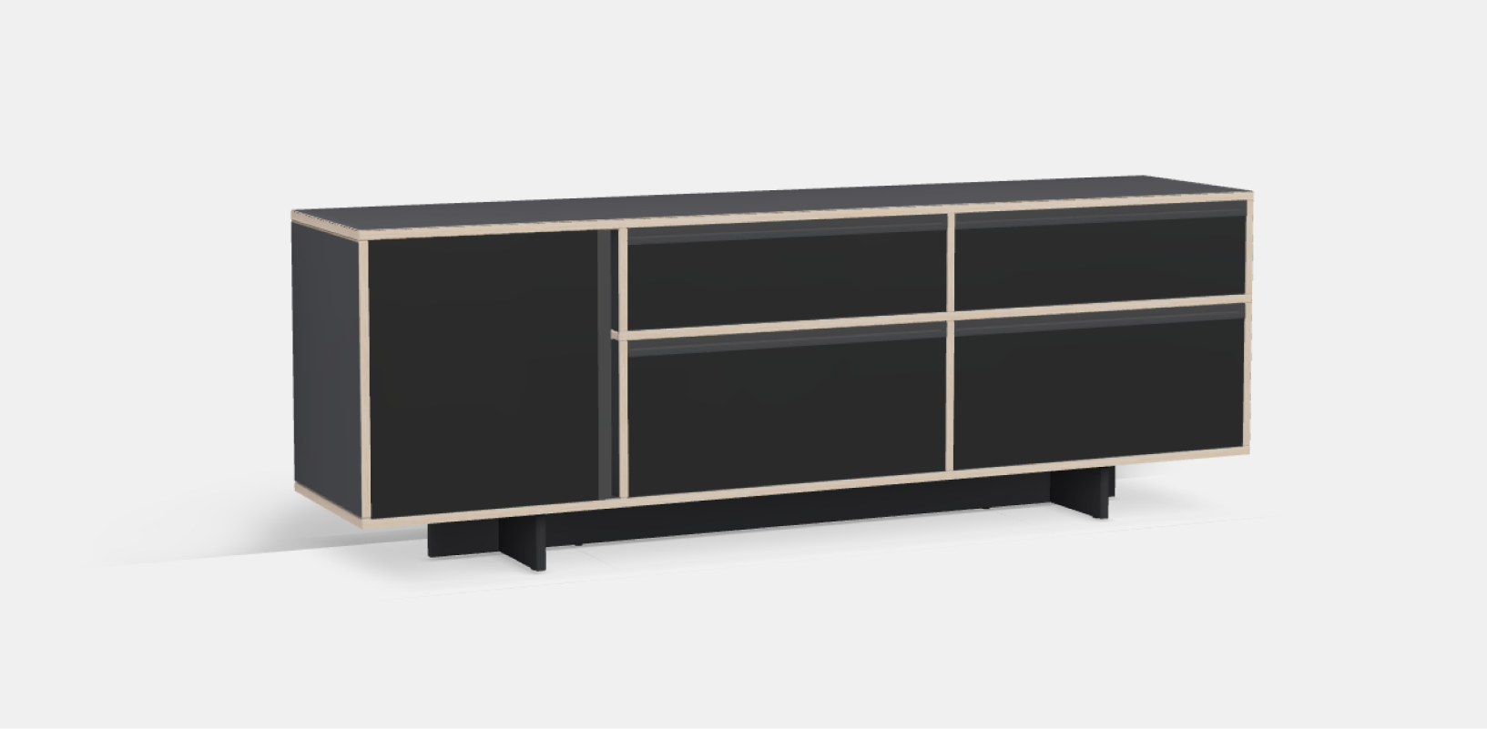 Sideboard in Black with Doors and Drawers