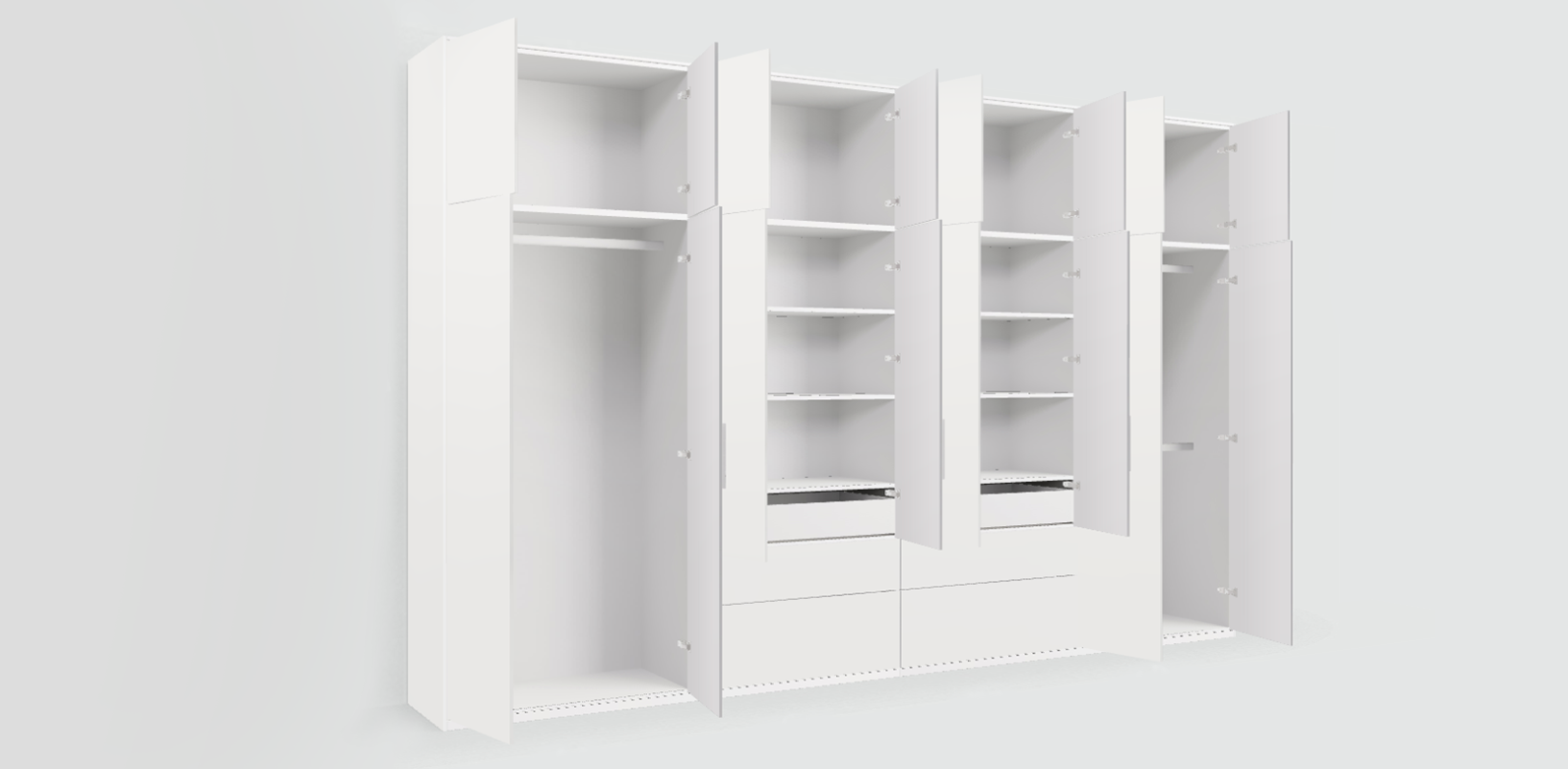 Tone Wardrobe in White with Internal and External Drawers and Rail