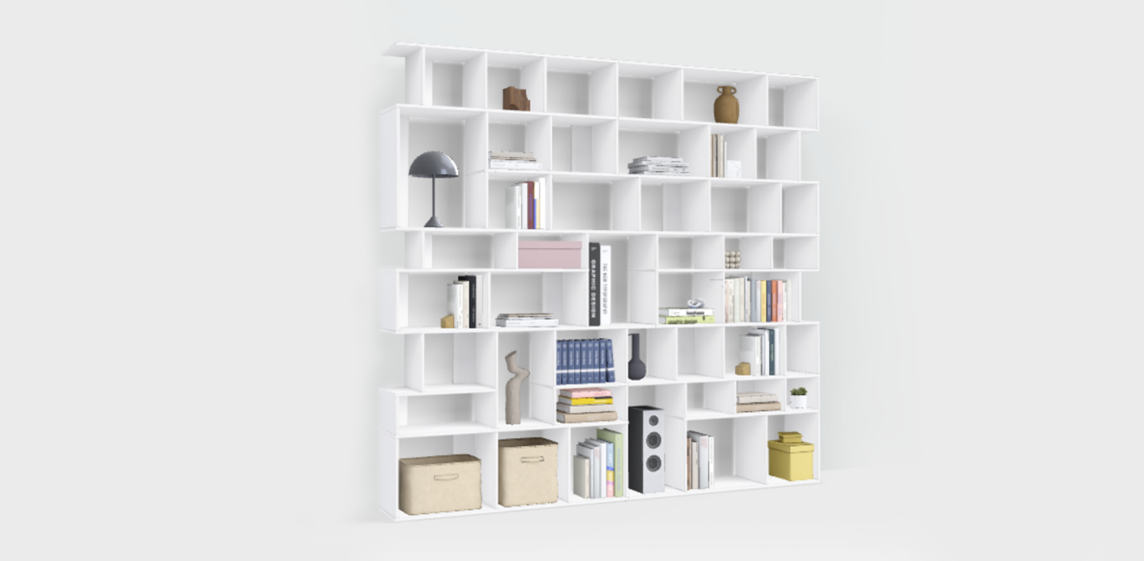 Bücherregal in Weiß mit Türen und Schubladen