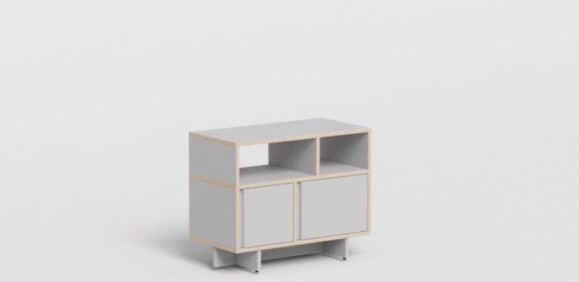 Bedside Table in Grey with Doors and Plinth