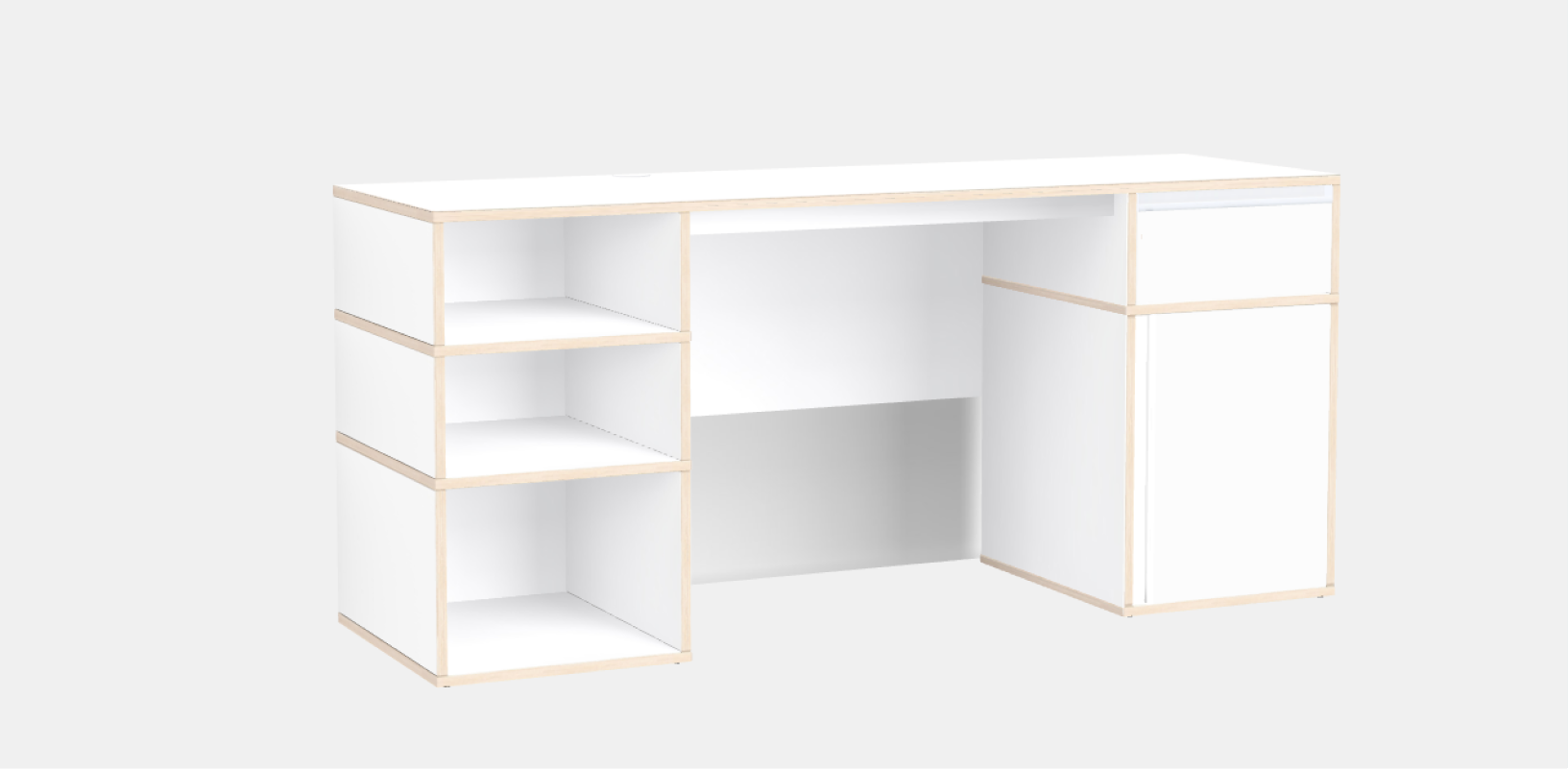  Schreibtisch in Weiß mit Türen und Schubladen