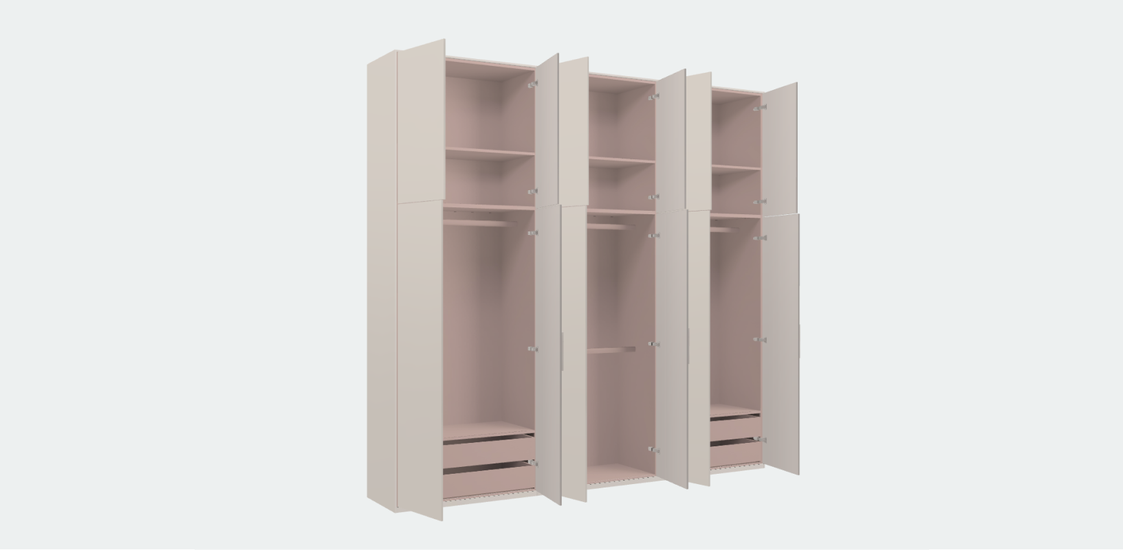 Wardrobe in Beige and Pink with internal drawers