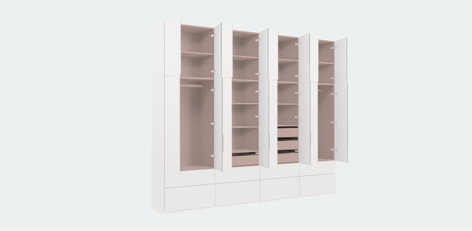 Wardrobe in White and Pink with external drawers