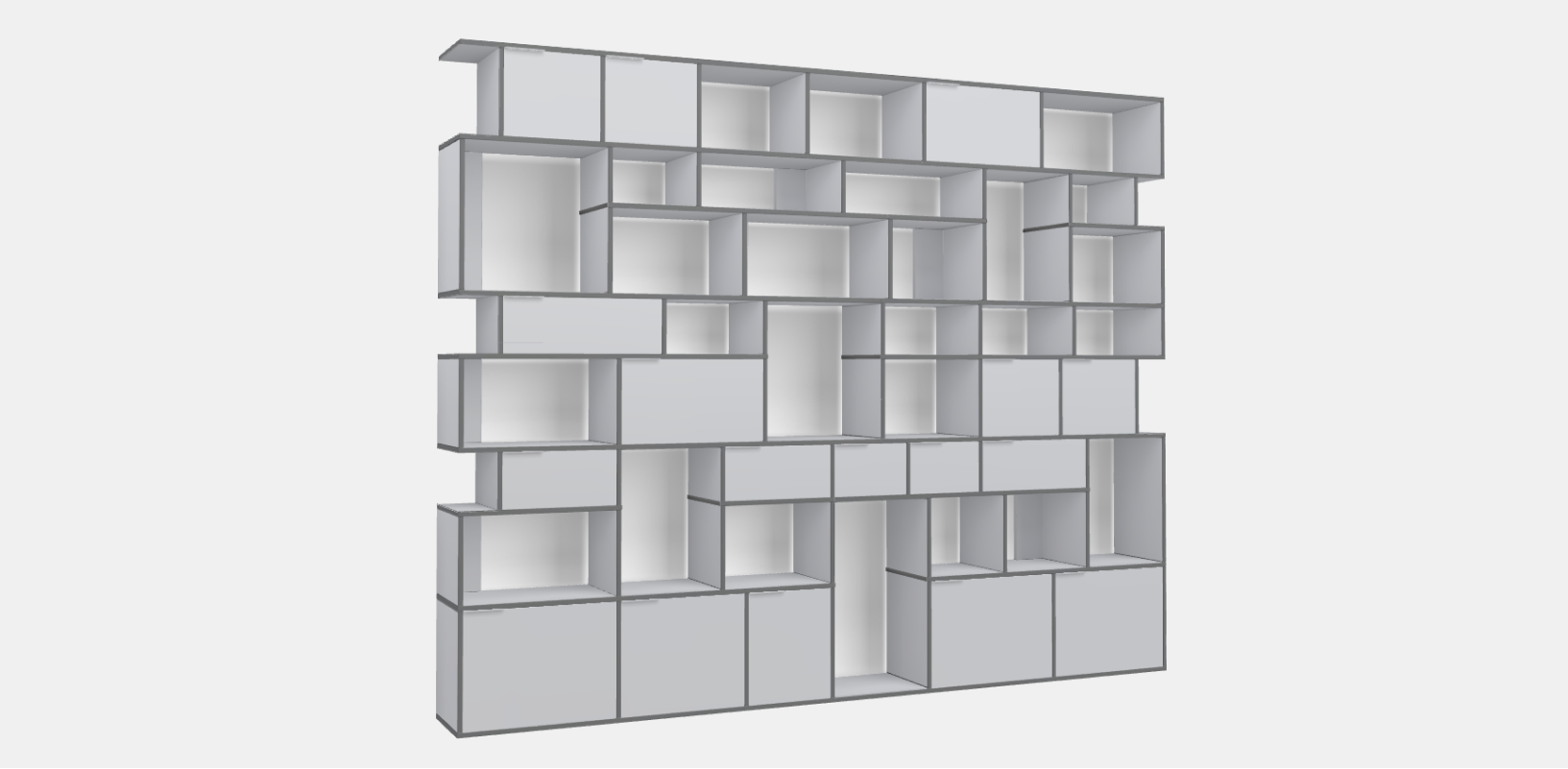 Regalsysteme in Grau mit Türen und Schubladen