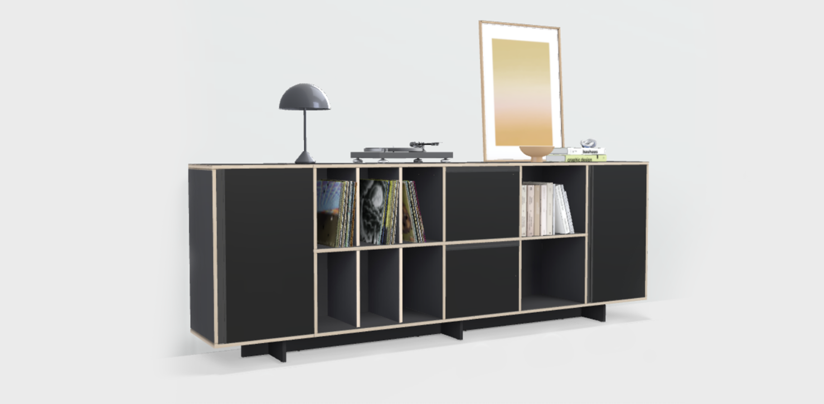 Sideboard in Black with Doors and Drawers