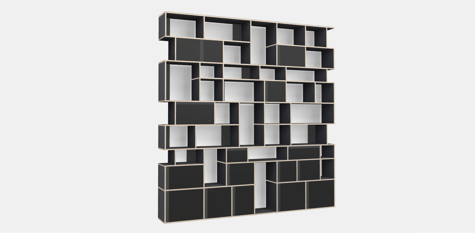 Wallstorage in Black with Doors and Drawers