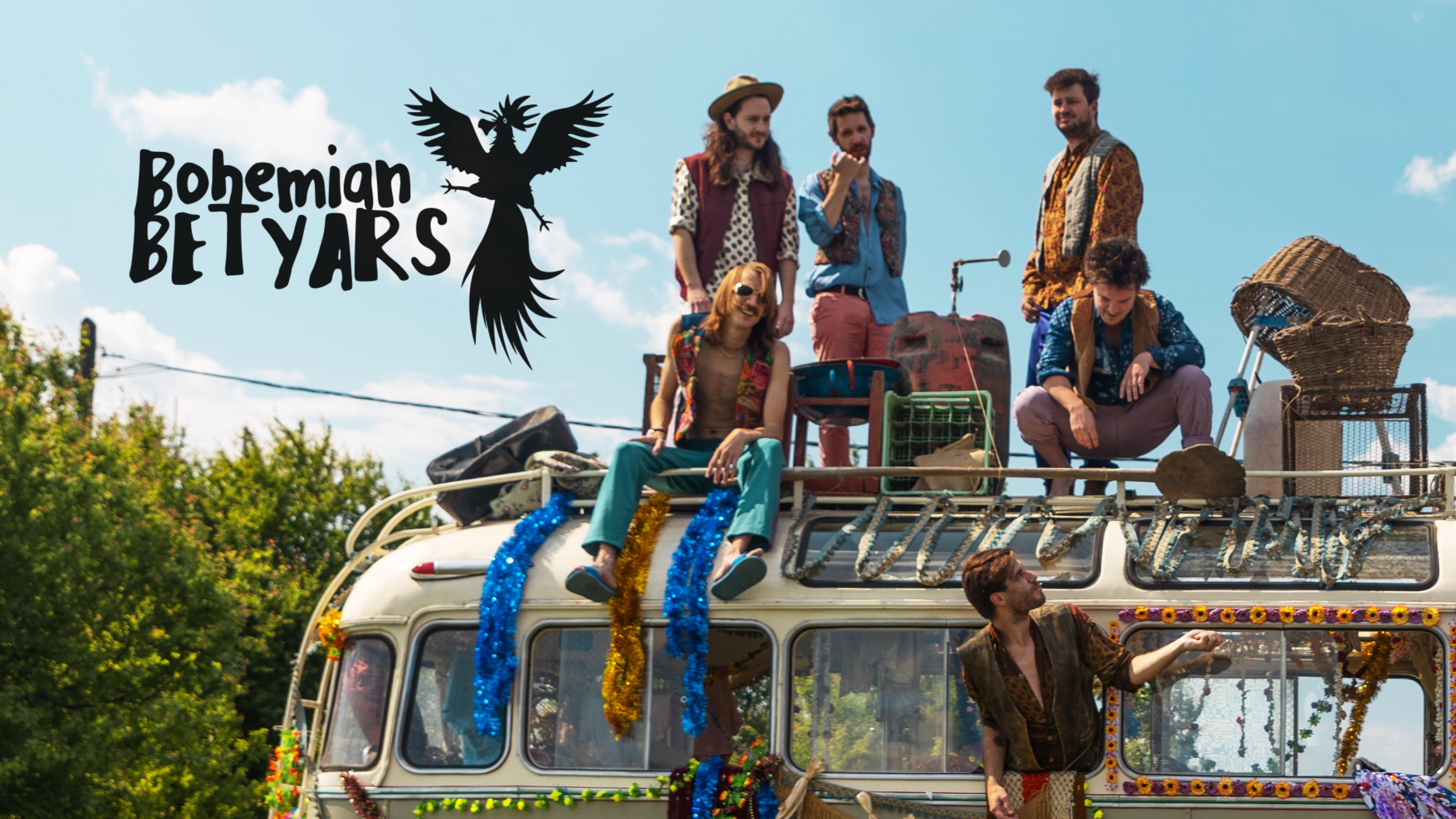 members of Bohemian Betyars with an old autobus