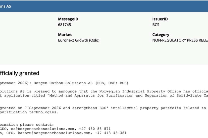 BCS: Patent officially granted