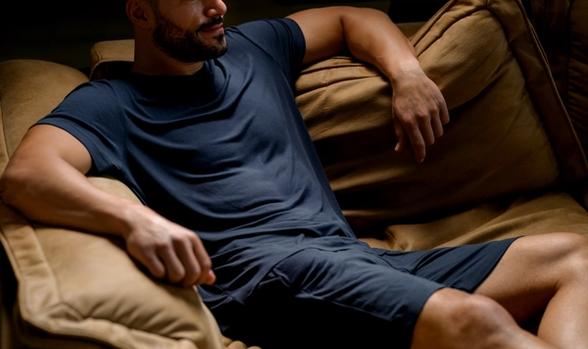 Man staying cool with Modal Pajamas in storm