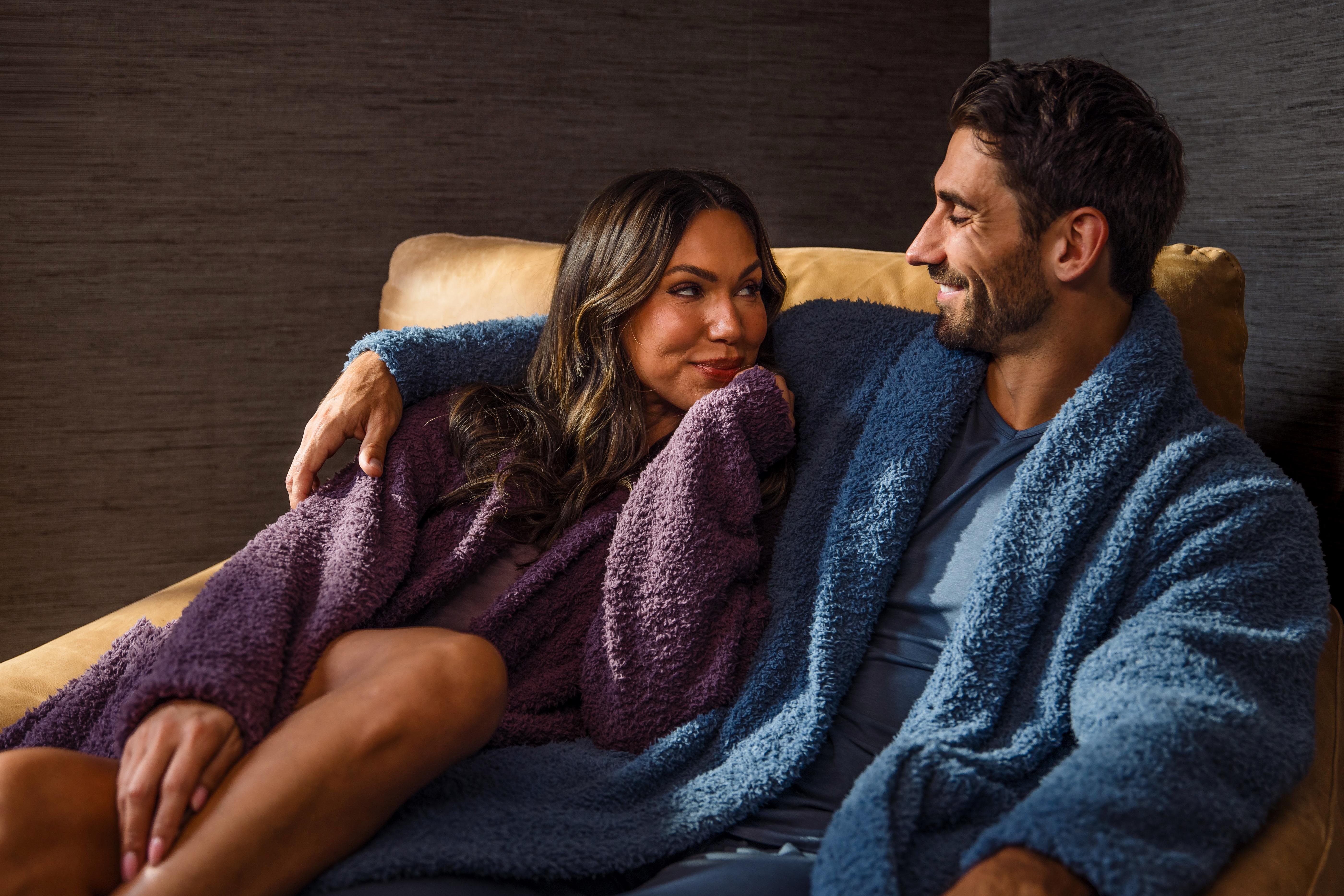 Couple cuddling, enjoying the Drift & Haze Ultra Plush Robes
