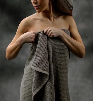 Cobblestone Bath Sheet wrapped around model