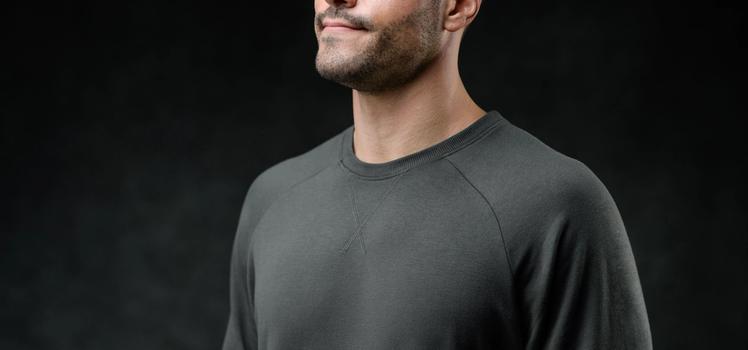 Men's Essential Crew detail in charcoal