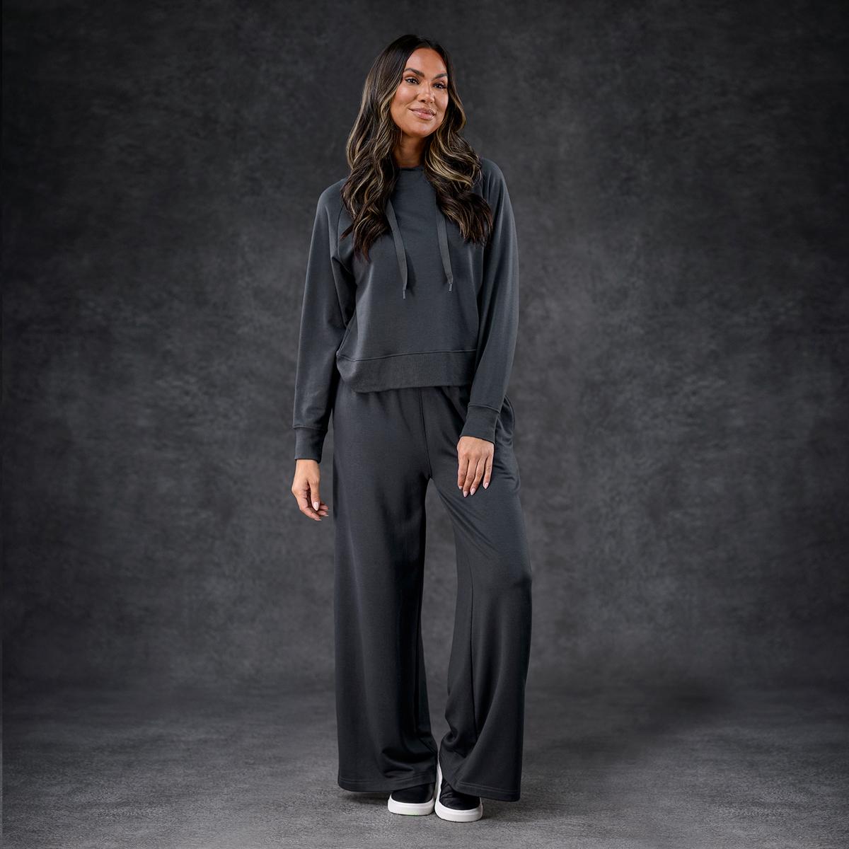 Charcoal Women's Essential Hoodie + Wide-leg pant Set