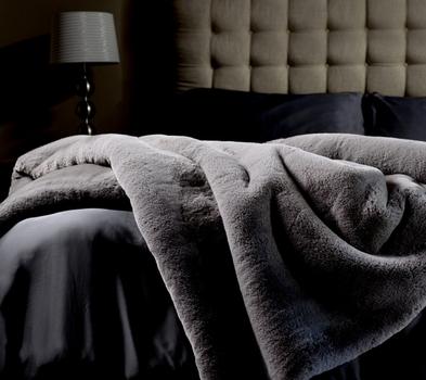 Faux Fur Blanket in fog on bed
