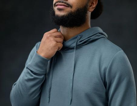 Men's Essential Hoodie detail in spruce