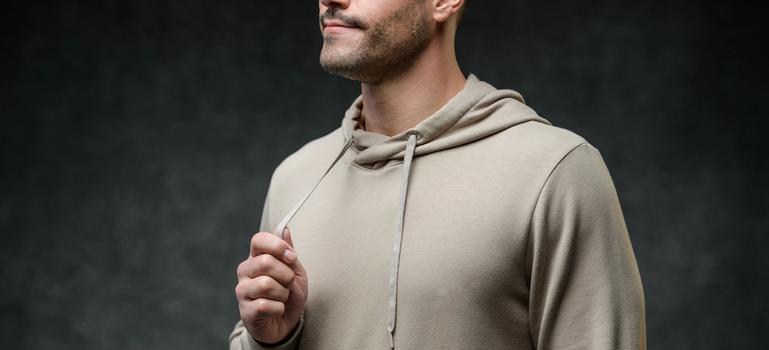 Men's Essential Hoodie detail in bone