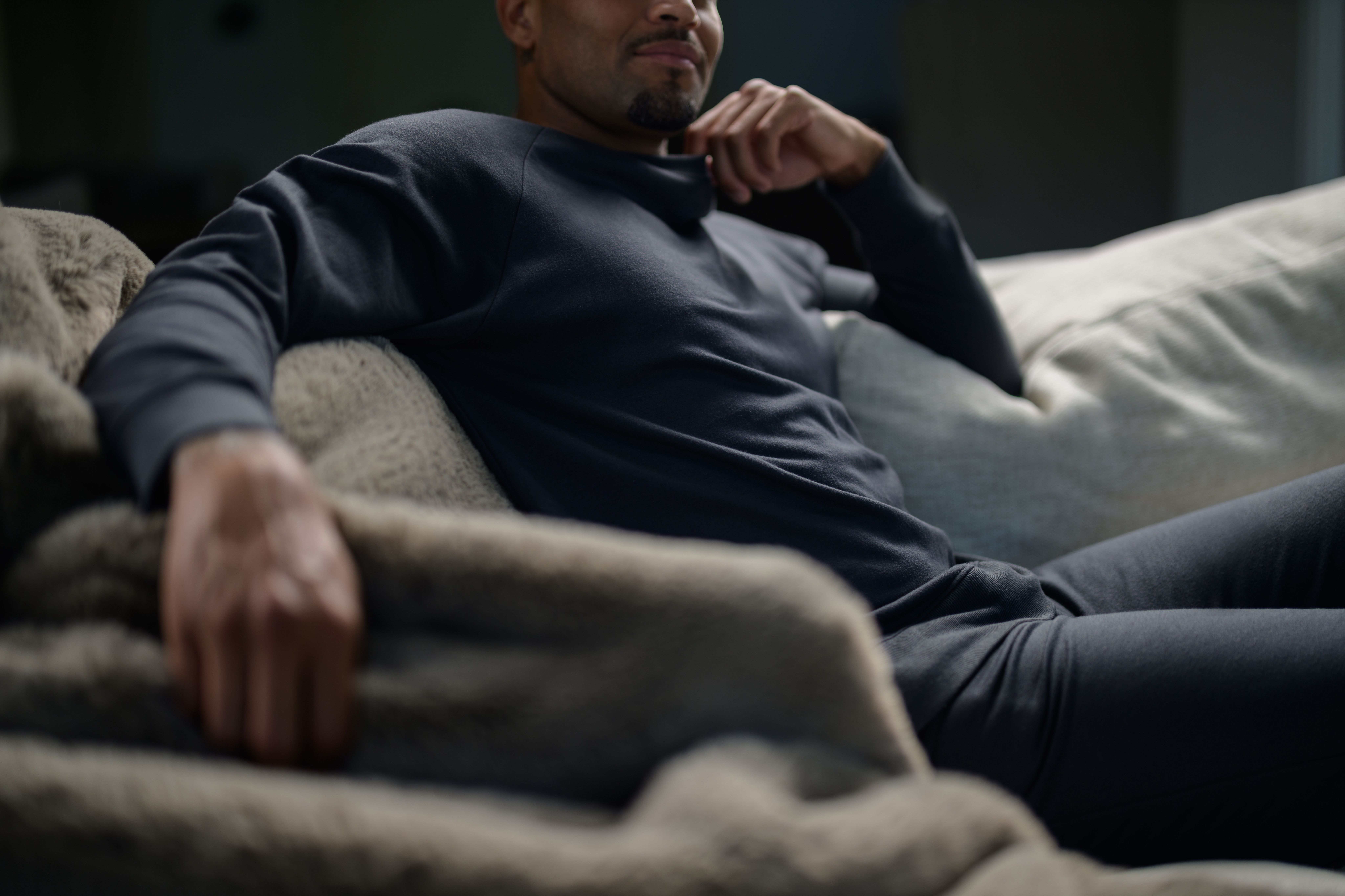 Man wearing cozy loungewear in charcoal