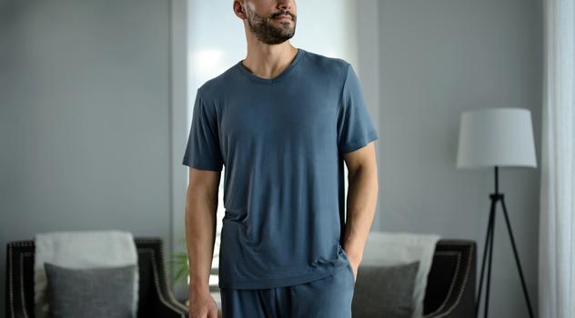 Man staying cool with Modal Pajamas in dusk